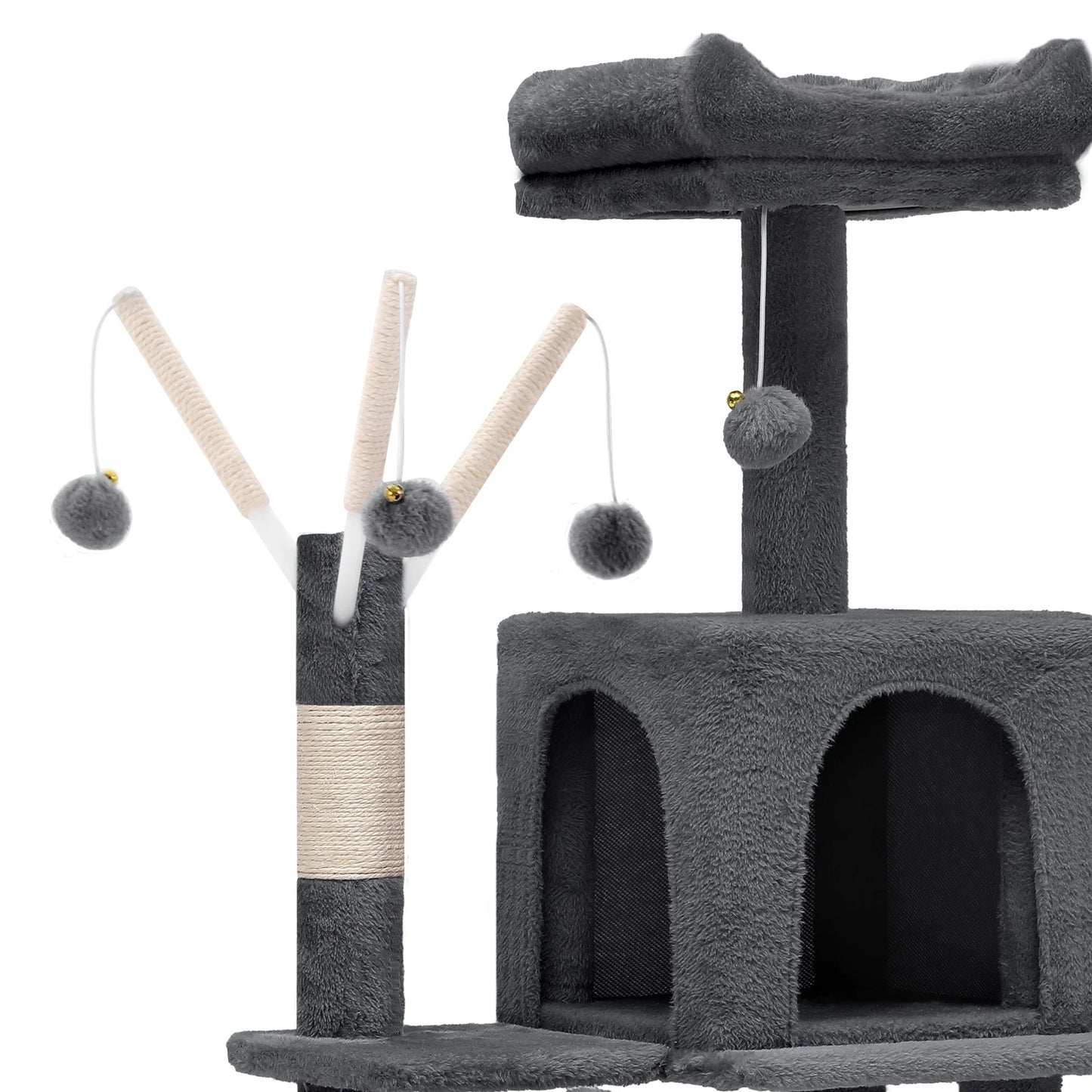 44" Multi-Level Cat Condo with Scratch Posts and Hammock, Dark Gray