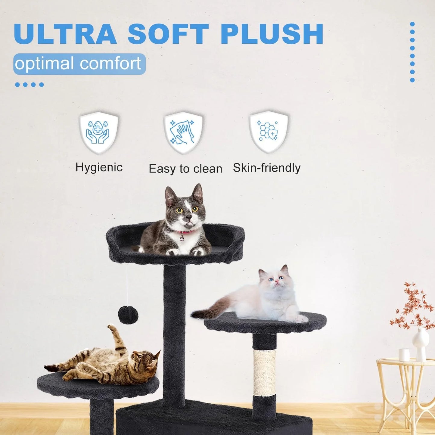 54 in Dark Gray Cat Tree Tower with Scratch Posts Condo and Toys for Active Cats