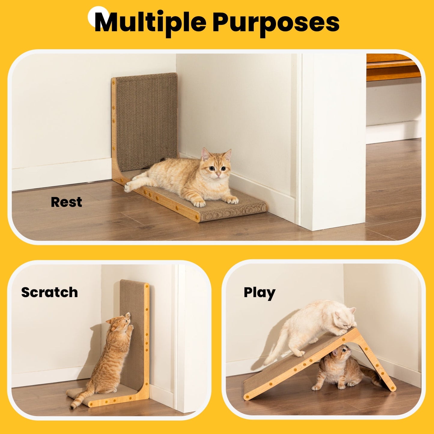 Cat Scratcher Cardboard,L Shape Scratch Pad,Vertical Scratching Board, Durable Cardboard to Protect Furniture for Indoor Cats,Light Wood Large