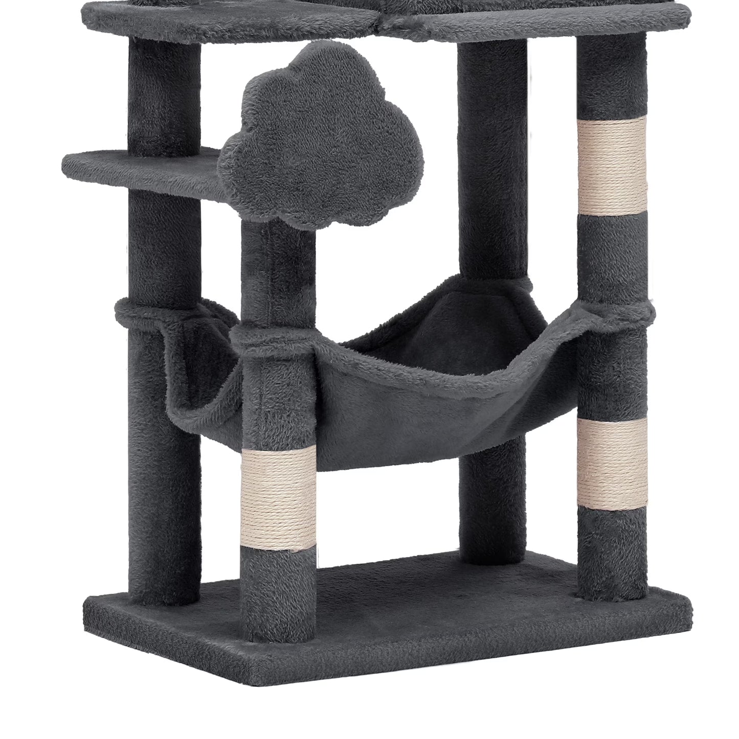 44" Multi-Level Cat Condo with Scratch Posts and Hammock, Dark Gray