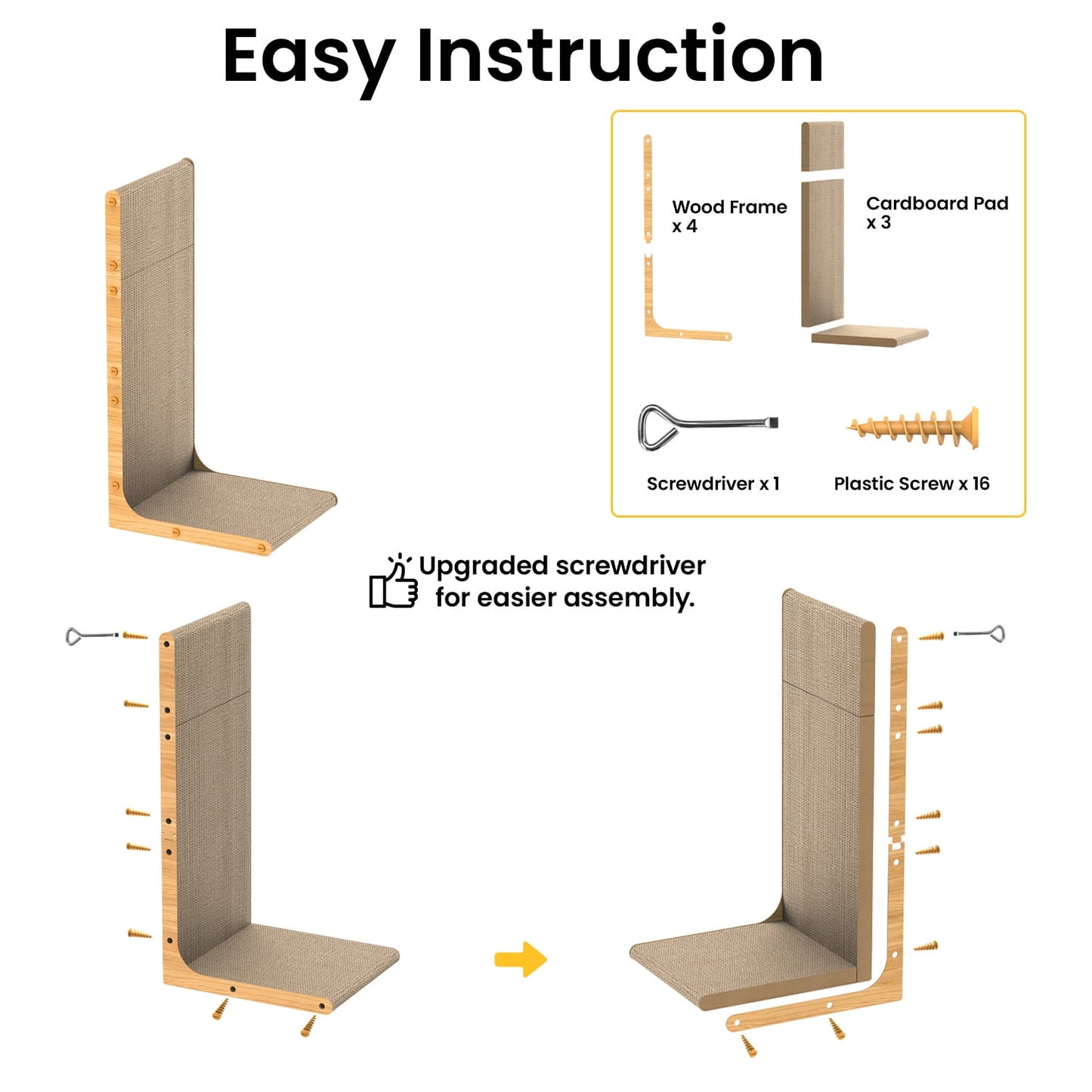 Cat Scratcher Cardboard,L Shape Scratch Pad,Vertical Scratching Board, Durable Cardboard to Protect Furniture for Indoor Cats,Light Wood Large