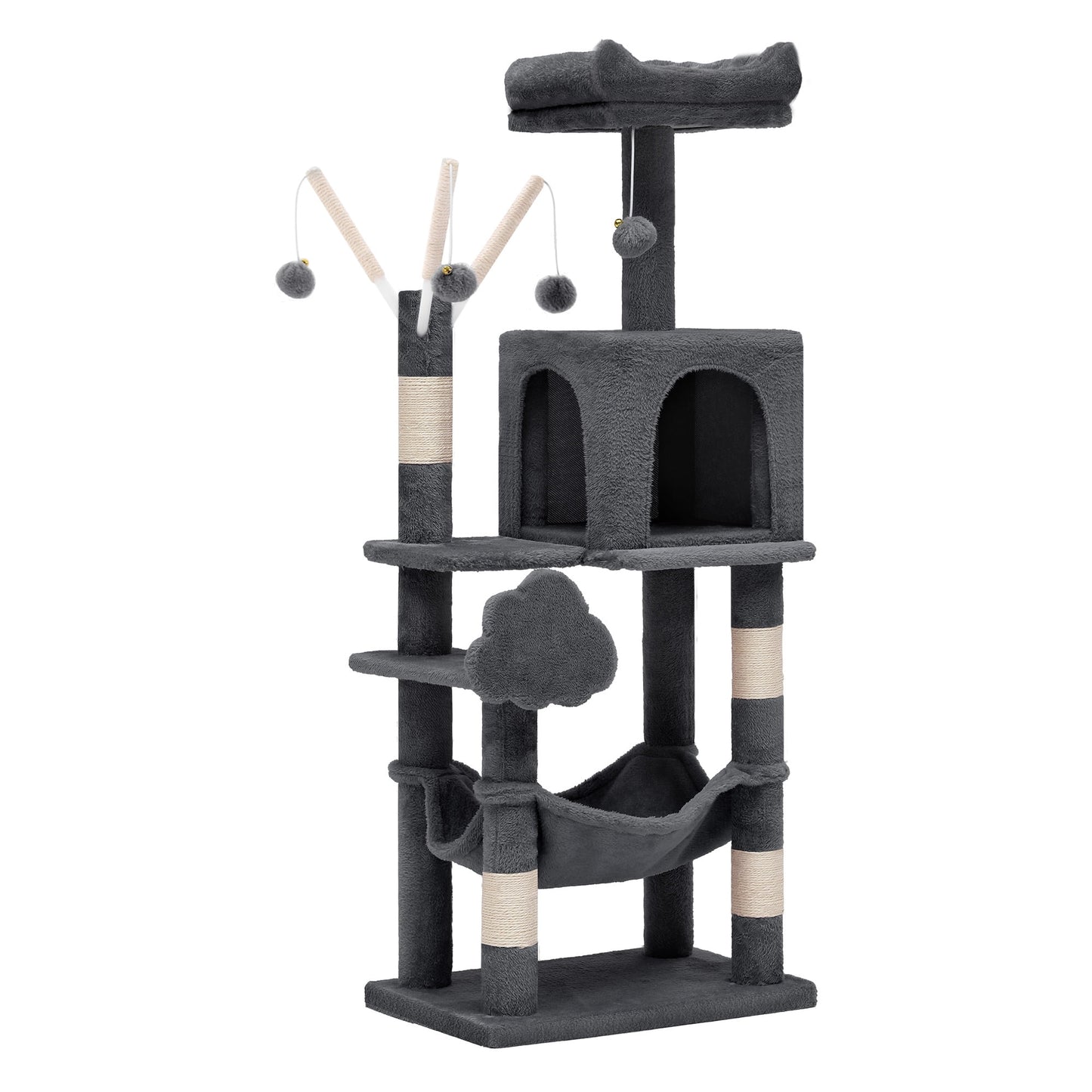 44" Multi-Level Cat Condo with Scratch Posts and Hammock, Dark Gray