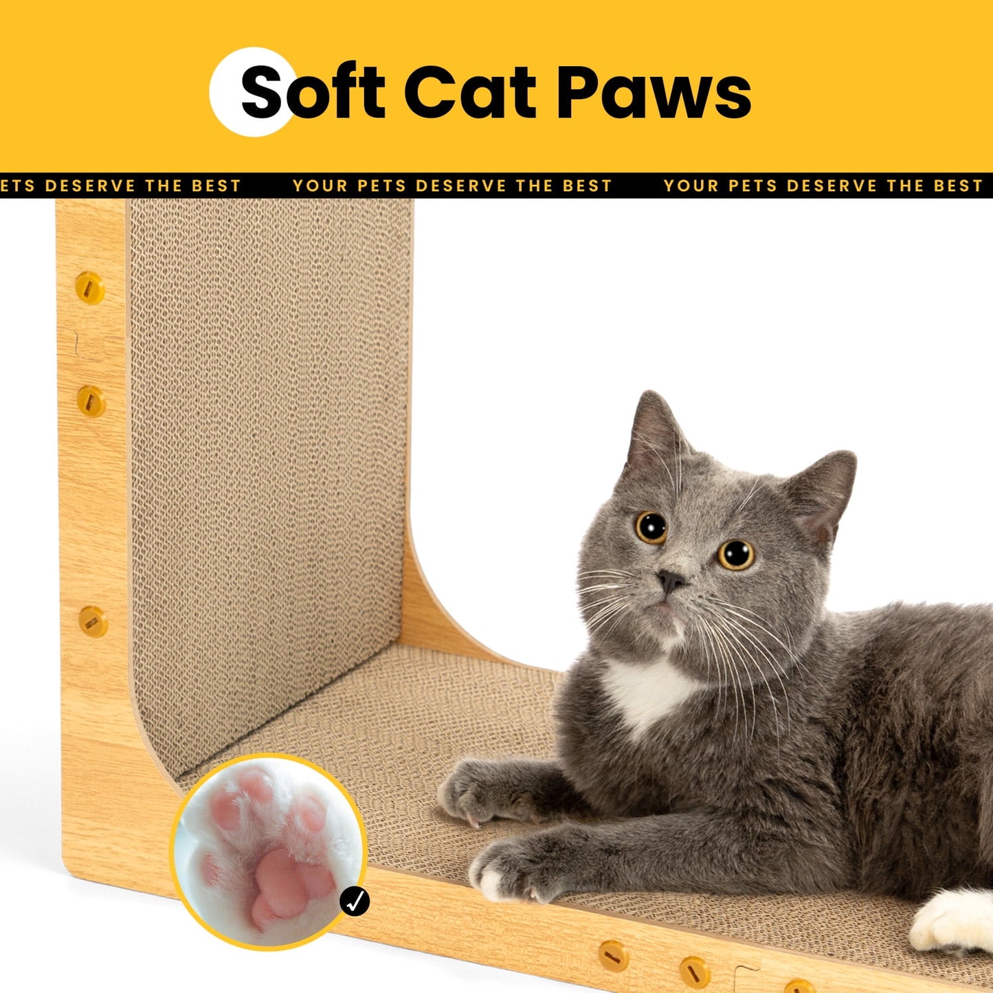 Cat Scratcher Cardboard,L Shape Scratch Pad,Vertical Scratching Board, Durable Cardboard to Protect Furniture for Indoor Cats,Light Wood Large